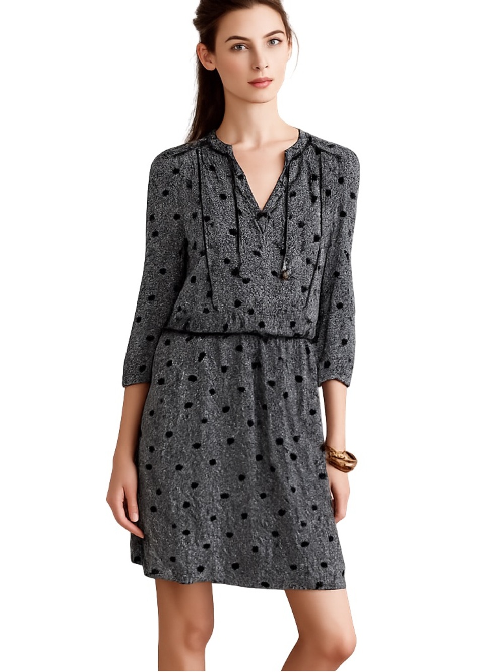Maeve  Anthropologie‎ Black & White Polka Dot Dress Artsy Boho Parisian